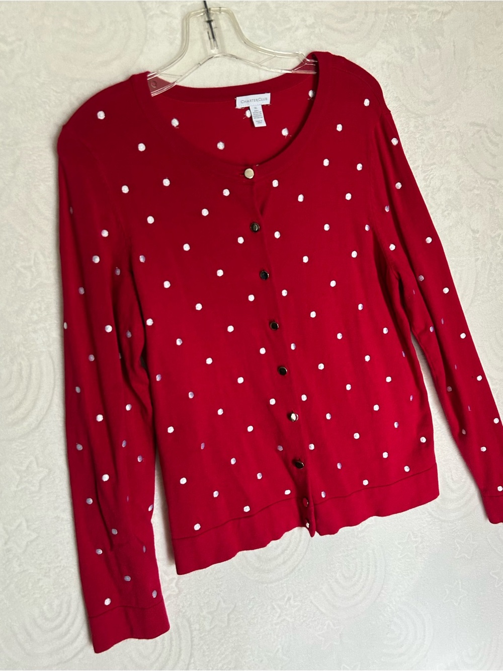 Vintage Charter Club Red Polka Dot Cardigan Sweater